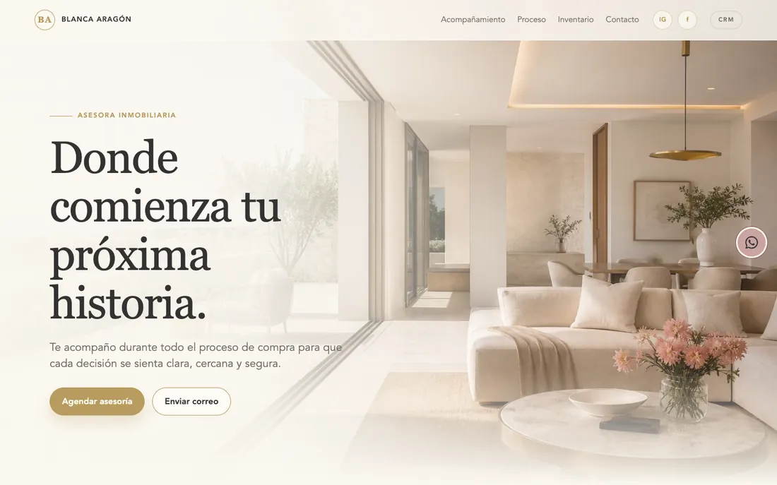 Portada del sitio de Blanca Aragón, asesora inmobiliaria